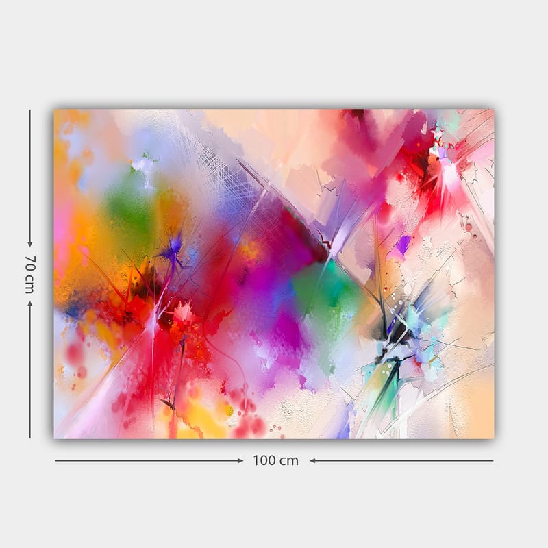 Canvastavla 70x100 cm - Färgsprakande abstrakt komposition med dynamiska former och livfulla färger - Röd / Lila / Grön - Inredning & dekor - Tavlor & konst - Canvastavla