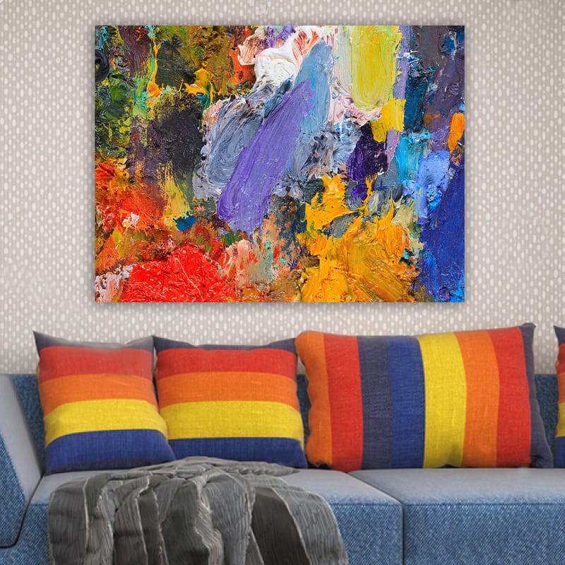 Canvastavla 70x100 cm - Färgsprakande abstrakt komposition med dynamiska penseldrag och livfulla nyanser - Lila / Orange / Röd - Inredning & dekor - Tavlor & konst - Canvastavla