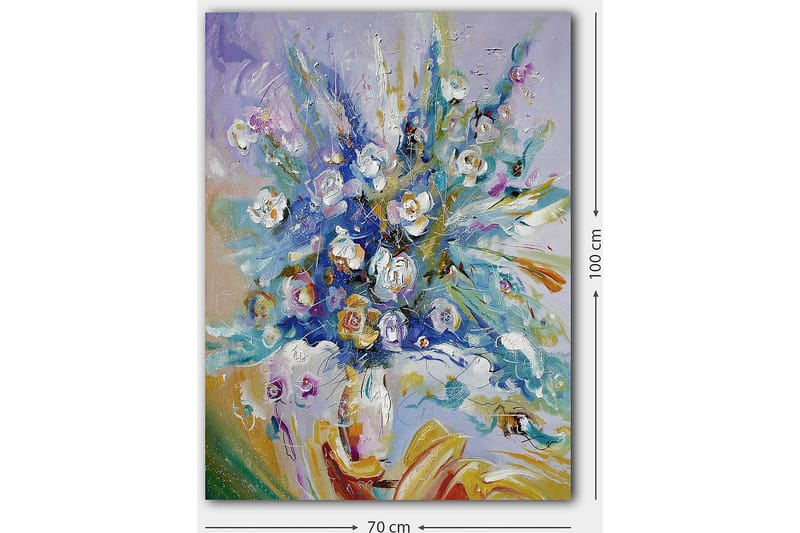 Canvastavla 70x100 cm - Färgsprakande blomsterbukett med en dynamisk komposition - Blå / Grön / Vit - Inredning & dekor - Tavlor & konst - Canvastavla