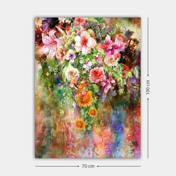 Canvastavla 70x100 cm - Färgsprakande bukett av blommor med olika sorter och nyanser - Rosa / Grön / Orange - Inredning & dekor - Tavlor & konst - Canvastavla