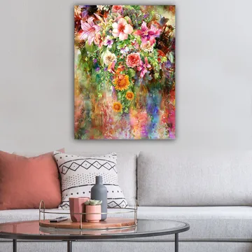 Canvastavla 70x100 cm - Färgsprakande bukett av blommor med olika sorter och nyanser - Rosa / Grön / Orange - Inredning & dekor - Tavlor & konst - Canvastavla