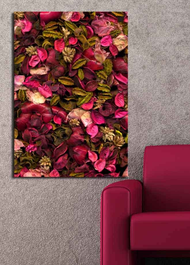 Canvastavla 70x100 cm - Färgsprakande samling av torkade blommor och blad - Rosa / Grön / Brun - Inredning & dekor - Tavlor & konst - Canvastavla