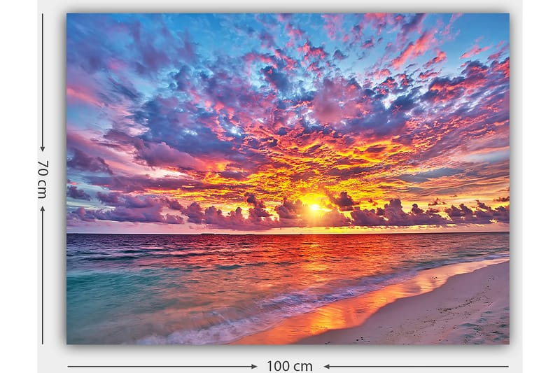 Canvastavla 70x100 cm - Färgsprakande solnedgång över havet med dramatiska moln - Lila / Orange / Blå - Inredning & dekor - Tavlor & konst - Canvastavla