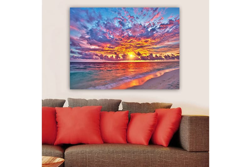 Canvastavla 70x100 cm - Färgsprakande solnedgång över havet med dramatiska moln - Lila / Orange / Blå - Inredning & dekor - Tavlor & konst - Canvastavla