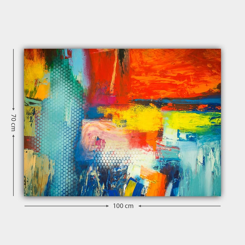 Canvastavla 70x100 cm - Färgstark abstrakt komposition med inslag av röd, blå och gul färg som skapar en dynamisk känsla - Röd / Blå / Gul - Inredning & dekor - Tavlor & konst - Canvastavla