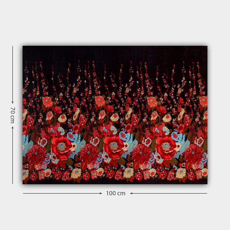 Canvastavla 70x100 cm - Färgstark blommönsterkomposition med röda och blå blommor som skapar en livfull atmosfär - Röd / Blå / Grön - Inredning & dekor - Tavlor & konst - Canvastavla