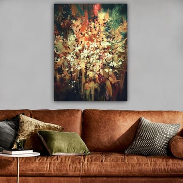 Canvastavla 70x100 cm - Färgstark och abstrakt blomsterkomposition som fångar naturens skönhet - Grön / Orange / Vit - Inredning & dekor - Tavlor & konst - Canvastavla