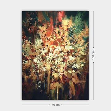 Canvastavla 70x100 cm - Färgstark och abstrakt blomsterkomposition som fångar naturens skönhet - Grön / Orange / Vit - Inredning & dekor - Tavlor & konst - Canvastavla