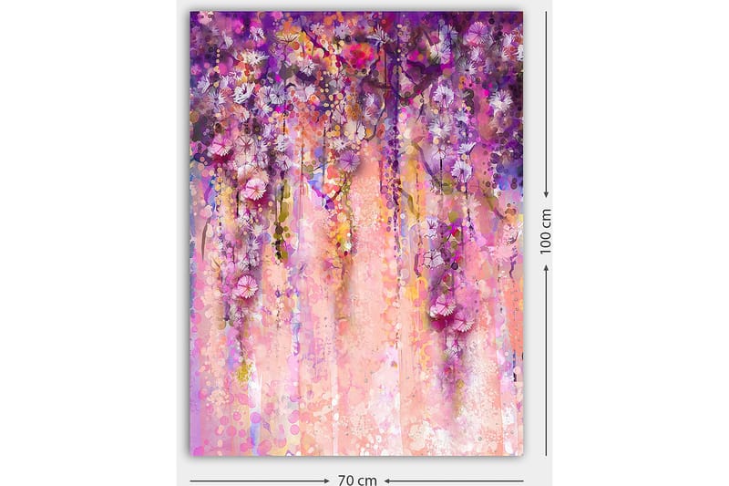 Canvastavla 70x100 cm - Färgstark och abstrakt målning av hängande blommor i lila och rosa nyanser - Lila / Rosa / Gult - Inredning & dekor - Tavlor & konst - Canvastavla