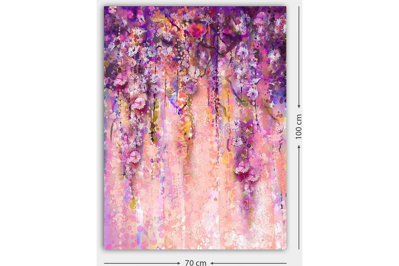 Canvastavla 70x100 cm - Färgstark och abstrakt målning av hängande blommor i lila och rosa nyanser - Lila / Rosa / Gult - Inredning & dekor - Tavlor & konst - Canvastavla