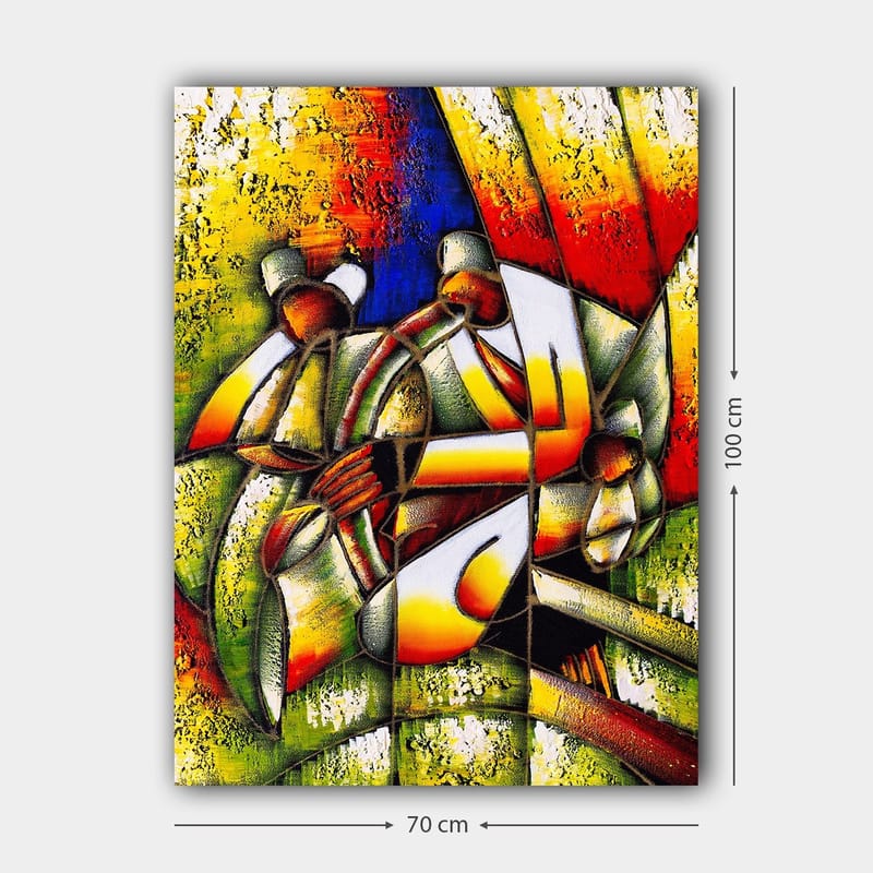 Canvastavla 70x100 cm - Färgstark och abstrakt skildring av människor som interagerar med varandra - Grön / Gul / Röd - Inredning & dekor - Tavlor & konst - Canvastavla