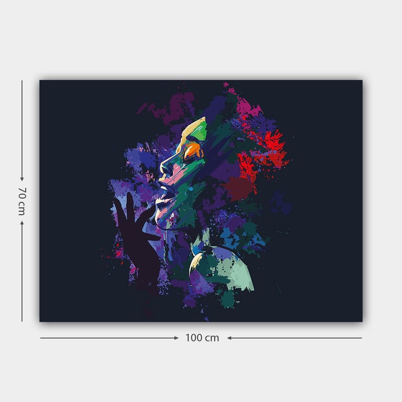 Canvastavla 70x100 cm - Färgstark och uttrycksfull porträtt av en kvinna som sjunger med passion - Lila / Grön / Röd - Inredning & dekor - Tavlor & konst - Canvastavla