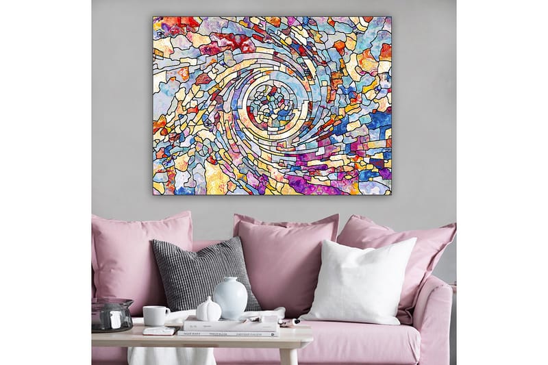 Canvastavla 70x100 cm - Färgstark spiral av abstrakta former som skapar en dynamisk rörelse - Blå / Röd / Gul - Inredning & dekor - Tavlor & konst - Canvastavla