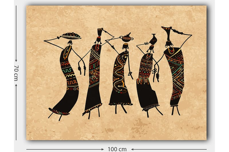 Canvastavla 70x100 cm - Fem stiliserade kvinnor som dansar med traditionella kläder och accessoarer - Svart / Röd / Grön - Inredning & dekor - Tavlor & konst - Canvastavla
