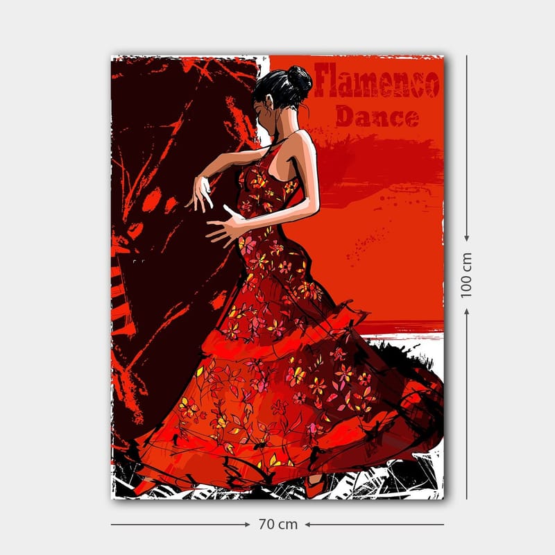 Canvastavla 70x100 cm - Flamencodansös i en röd klänning som uttrycker rörelse och passion - Röd / Mörkröd / Svart - Inredning & dekor - Tavlor & konst - Canvastavla