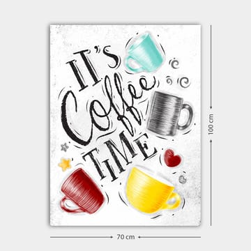 Canvastavla 70x100 cm - Flera färgglada kaffekoppar med texten It's Coffee Time - Turkos / Röd / Gul - Inredning & dekor - Tavlor & konst - Canvastavla