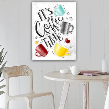 Canvastavla 70x100 cm - Flera färgglada kaffekoppar med texten It's Coffee Time - Turkos / Röd / Gul - Inredning & dekor - Tavlor & konst - Canvastavla