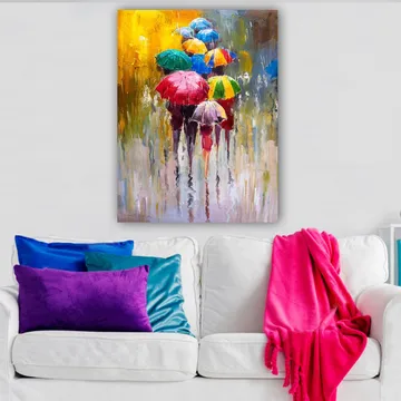 Canvastavla 70x100 cm - Flera färgglada paraplyer som skyddar mot regnet - Röd / Grön / Blå - Inredning & dekor - Tavlor & konst - Canvastavla