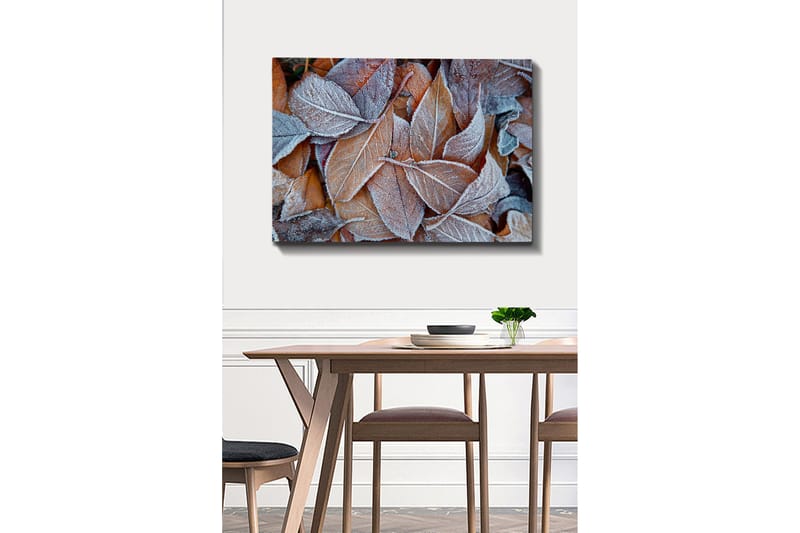 Canvastavla 70x100 cm - Frostiga löv i höstfärger - Orange / Grå / Vit - Inredning & dekor - Tavlor & konst - Canvastavla