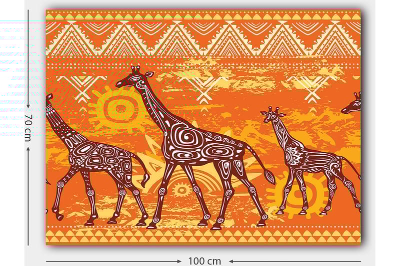 Canvastavla 70x100 cm - Fyra giraffer i en färgglad och stiliserad design - Orange / Brun / Vit - Inredning & dekor - Tavlor & konst - Canvastavla