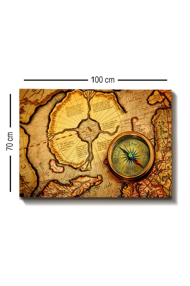 Canvastavla 70x100 cm - Gammal karta med en kompass som huvudmotiv - Guld / Brun / Beige - Inredning & dekor - Tavlor & konst - Canvastavla