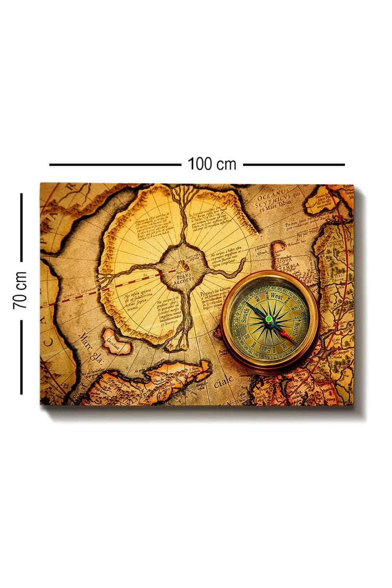 Canvastavla 70x100 cm - Gammal karta med en kompass som huvudmotiv - Guld / Brun / Beige - Inredning & dekor - Tavlor & konst - Canvastavla