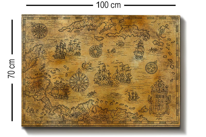 Canvastavla 70x100 cm - Gammal sjökortskarta med detaljerade illustrationer av fartyg och navigationssymboler - Guld / Brun - Inredning & dekor - Tavlor & konst - Canvastavla