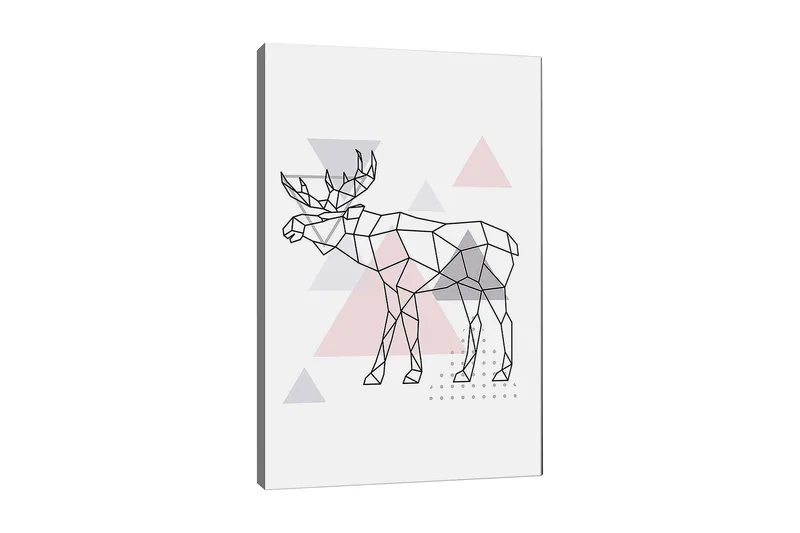 Canvastavla 70x100 cm - Geometrisk älg i polygonstil med trianglar - Grå / Rosa / Svart - Inredning & dekor - Tavlor & konst - Canvastavla