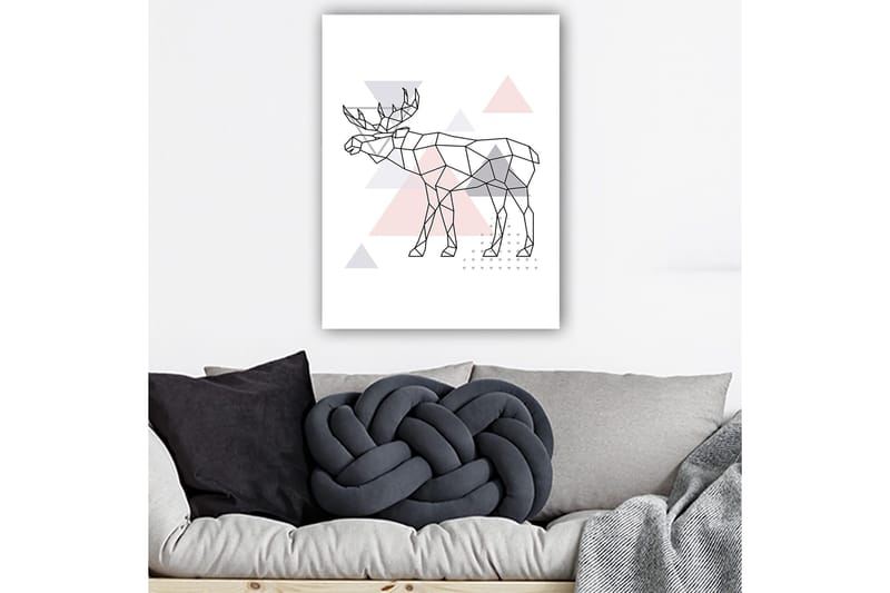 Canvastavla 70x100 cm - Geometrisk älg i polygonstil med trianglar - Grå / Rosa / Svart - Inredning & dekor - Tavlor & konst - Canvastavla