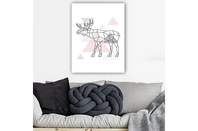 Canvastavla 70x100 cm - Geometrisk älg i polygonstil med trianglar - Grå / Rosa / Svart - Inredning & dekor - Tavlor & konst - Canvastavla