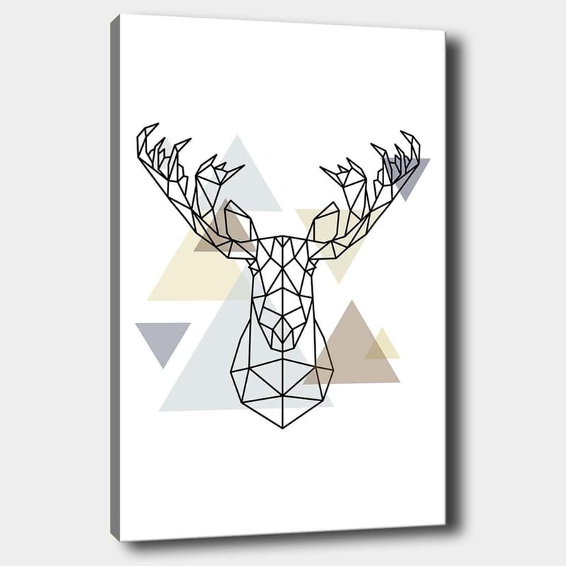 Canvastavla 70x100 cm - Geometrisk älghuvud i polygonal stil, Svart / Ljusgrå / Beige