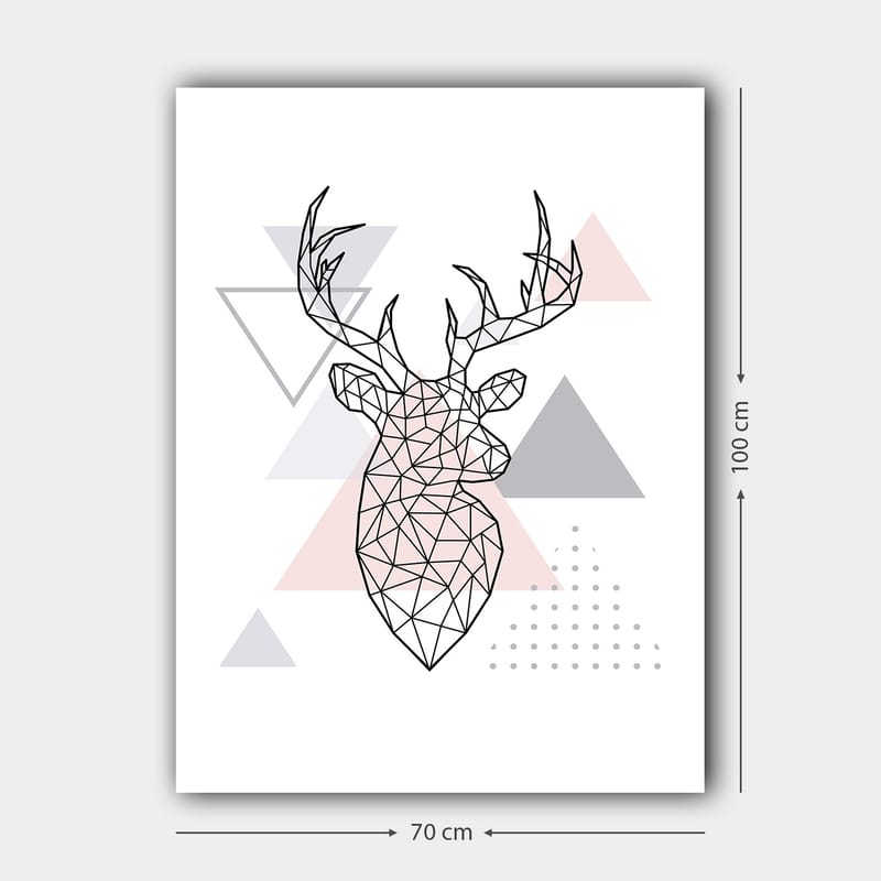 Canvastavla 70x100 cm - Geometrisk hjort i polygonstil omgiven av trianglar - Grå / Rosa / Svart - Inredning & dekor - Tavlor & konst - Canvastavla