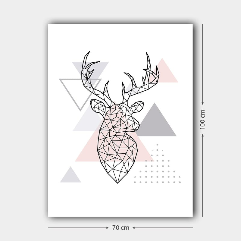 Canvastavla 70x100 cm - Geometrisk hjort i polygonstil omgiven av trianglar - Grå / Rosa / Svart - Inredning & dekor - Tavlor & konst - Canvastavla