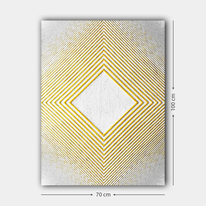 Canvastavla 70x100 cm - Geometrisk komposition med en central rombformad struktur omgiven av linjer i olika riktningar - Gult / Vitt / Grått - Inredning & dekor - Tavlor & konst - Canvastavla