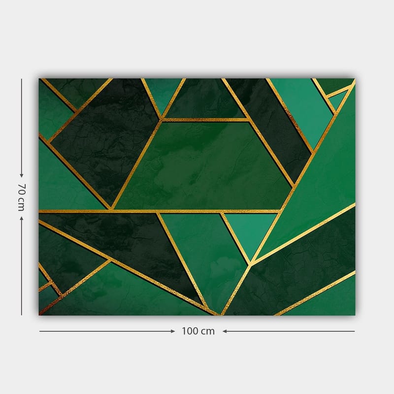 Canvastavla 70x100 cm - Geometriska former i olika nyanser av grönt med guldiga linjer - Mörkgrön / Ljusgrön / Guld - Inredning & dekor - Tavlor & konst - Canvastavla