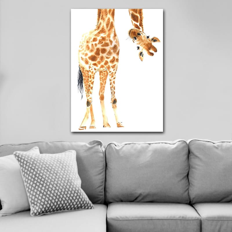 Canvastavla 70x100 cm - Giraff med karakteristiska fläckar som sträcker sig mot betraktaren - Orange / Brun / Svart - Inredning & dekor - Tavlor & konst - Canvastavla