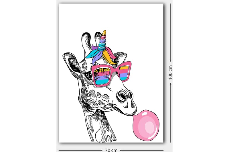 Canvastavla 70x100 cm - Giraff med solglasögon som blåser bubblor - Rosa / Blå / Lila - Inredning & dekor - Tavlor & konst - Canvastavla