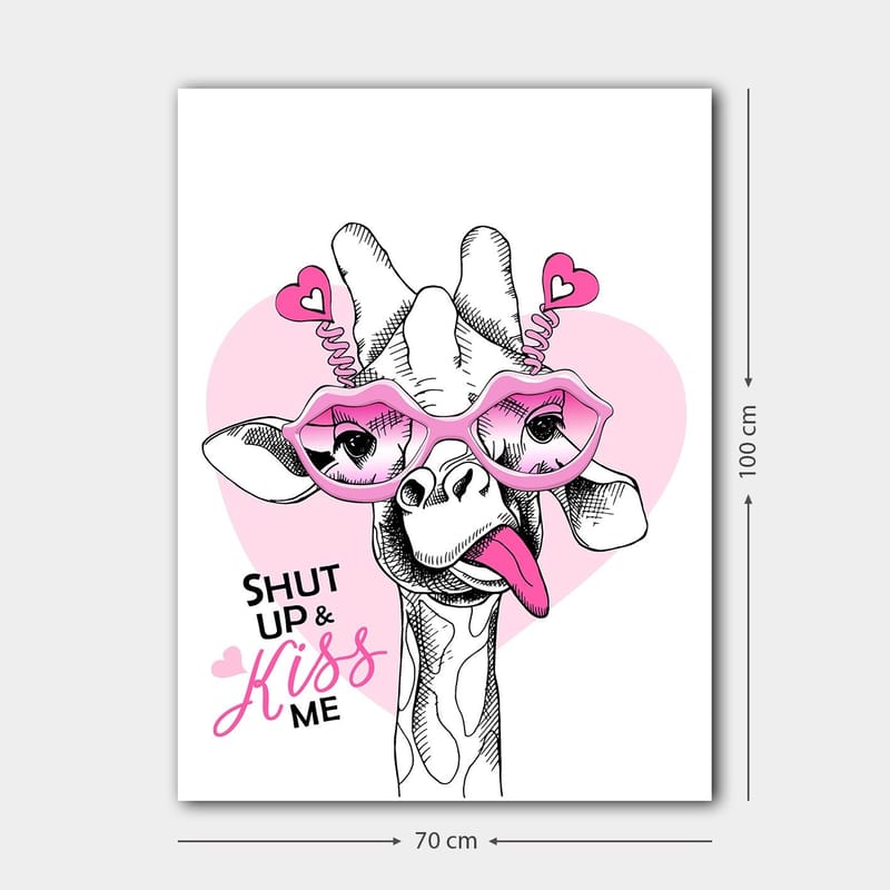 Canvastavla 70x100 cm - Giraff med stora rosa glasögon och en lekfull attityd - Rosa / Svart / Vitt - Inredning & dekor - Tavlor & konst - Canvastavla