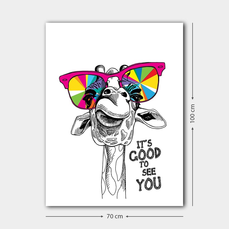 Canvastavla 70x100 cm - Glad giraff med färgglada solglasögon - Rosa / Gul / Grön - Inredning & dekor - Tavlor & konst - Canvastavla