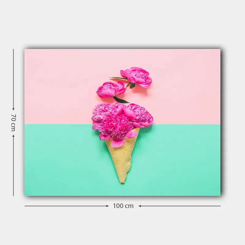 Canvastavla 70x100 cm - Glasskon som är dekorerad med rosa blommor - Rosa / Mintgrön / Beige - Inredning & dekor - Tavlor & konst - Canvastavla