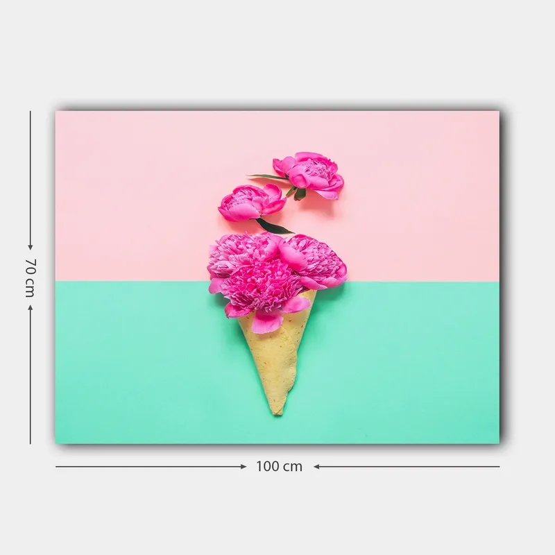 Canvastavla 70x100 cm - Glasskon som är dekorerad med rosa blommor - Rosa / Mintgrön / Beige - Inredning & dekor - Tavlor & konst - Canvastavla