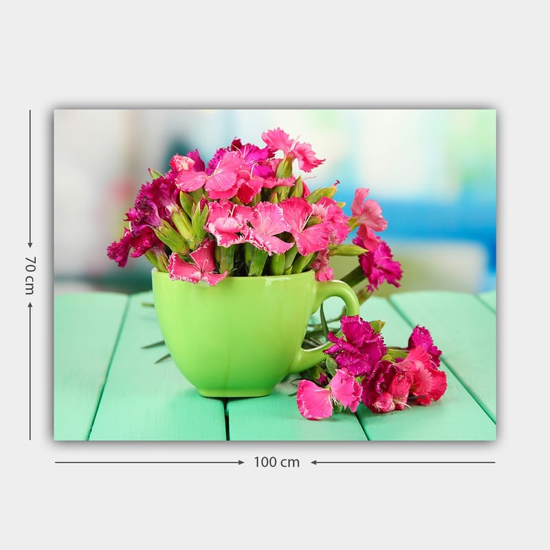 Canvastavla 70x100 cm - Grön kopp fylld med rosa blommor - Grön / Rosa - Inredning & dekor - Tavlor & konst - Canvastavla