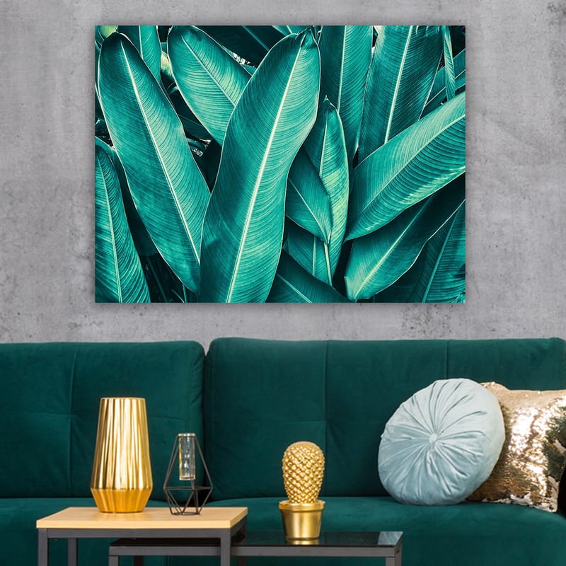 Canvastavla 70x100 cm - Grönskande bladverk i en harmonisk komposition - Turkos / Mörkgrön - Inredning & dekor - Tavlor & konst - Canvastavla