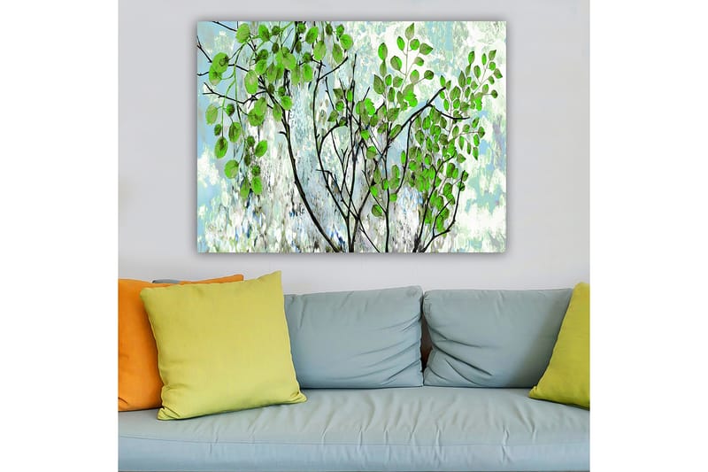 Canvastavla 70x100 cm - Grönskande grenar med livfulla löv i en harmonisk komposition - Grön / Svart / Ljusblå - Inredning & dekor - Tavlor & konst - Canvastavla