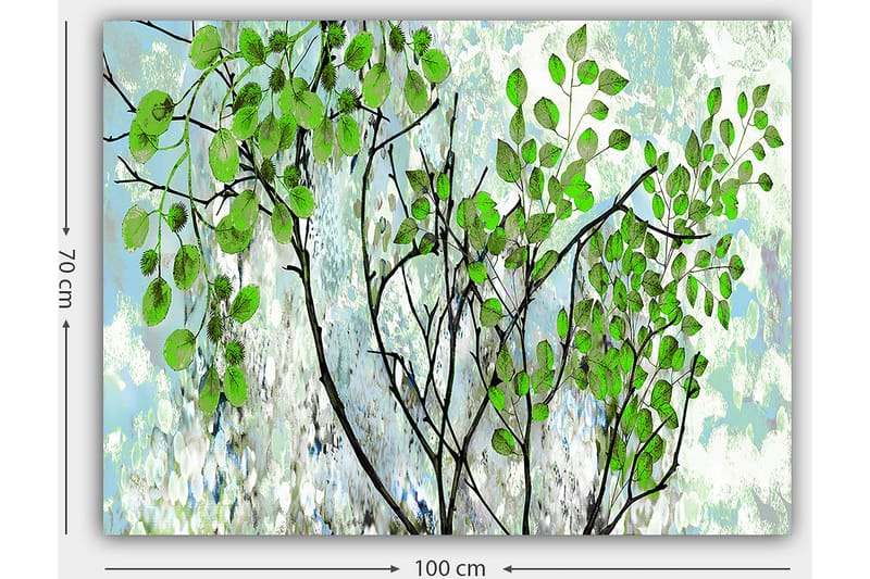 Canvastavla 70x100 cm - Grönskande grenar med livfulla löv i en harmonisk komposition - Grön / Svart / Ljusblå - Inredning & dekor - Tavlor & konst - Canvastavla