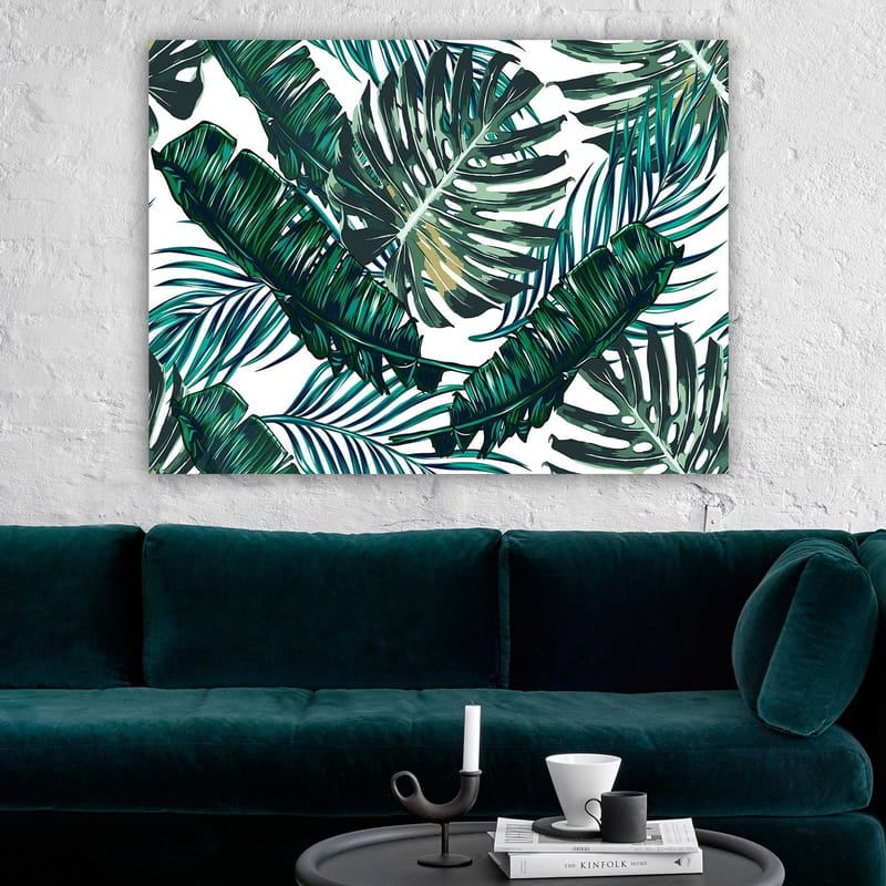 Canvastavla 70x100 cm - Grönskande palmblad i en livlig komposition - Mörkgrön / Ljusgrön / Gulgrön - Inredning & dekor - Tavlor & konst - Canvastavla