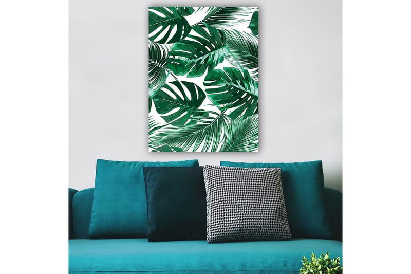 Canvastavla 70x100 cm - Grönskande palmblad i olika former och storlekar - Mörkgrön / Ljusgrön - Inredning & dekor - Tavlor & konst - Canvastavla
