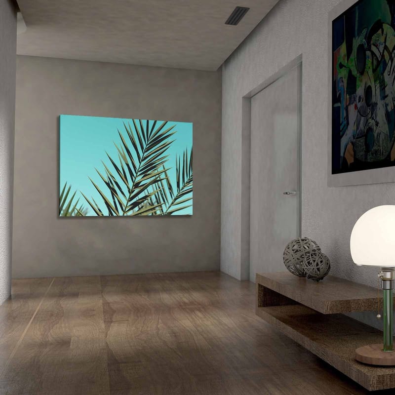 Canvastavla 70x100 cm - Grönskande palmblad mot en klar himmel - Turkos / Mörkgrön - Inredning & dekor - Tavlor & konst - Canvastavla