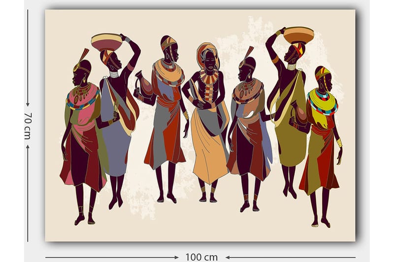 Canvastavla 70x100 cm - Grupp kvinnor i traditionella kläder som bär föremål på huvudet och i händerna - Mörkbrun / Röd / Grön - Inredning & dekor - Tavlor & konst - Canvastavla