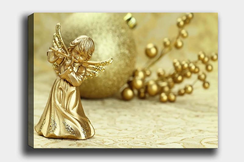 Canvastavla 70x100 cm - Gyllene ängel som spelar flöjt, omgiven av dekorativa element - Guld / Beige - Inredning & dekor - Tavlor & konst - Canvastavla